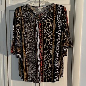 Cato Black & Gold Animal Print Blouse EUC